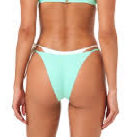 L*Space Bright Teal-Cream Seamless Mackena Bikini Bottom - Picture 2 of 6
